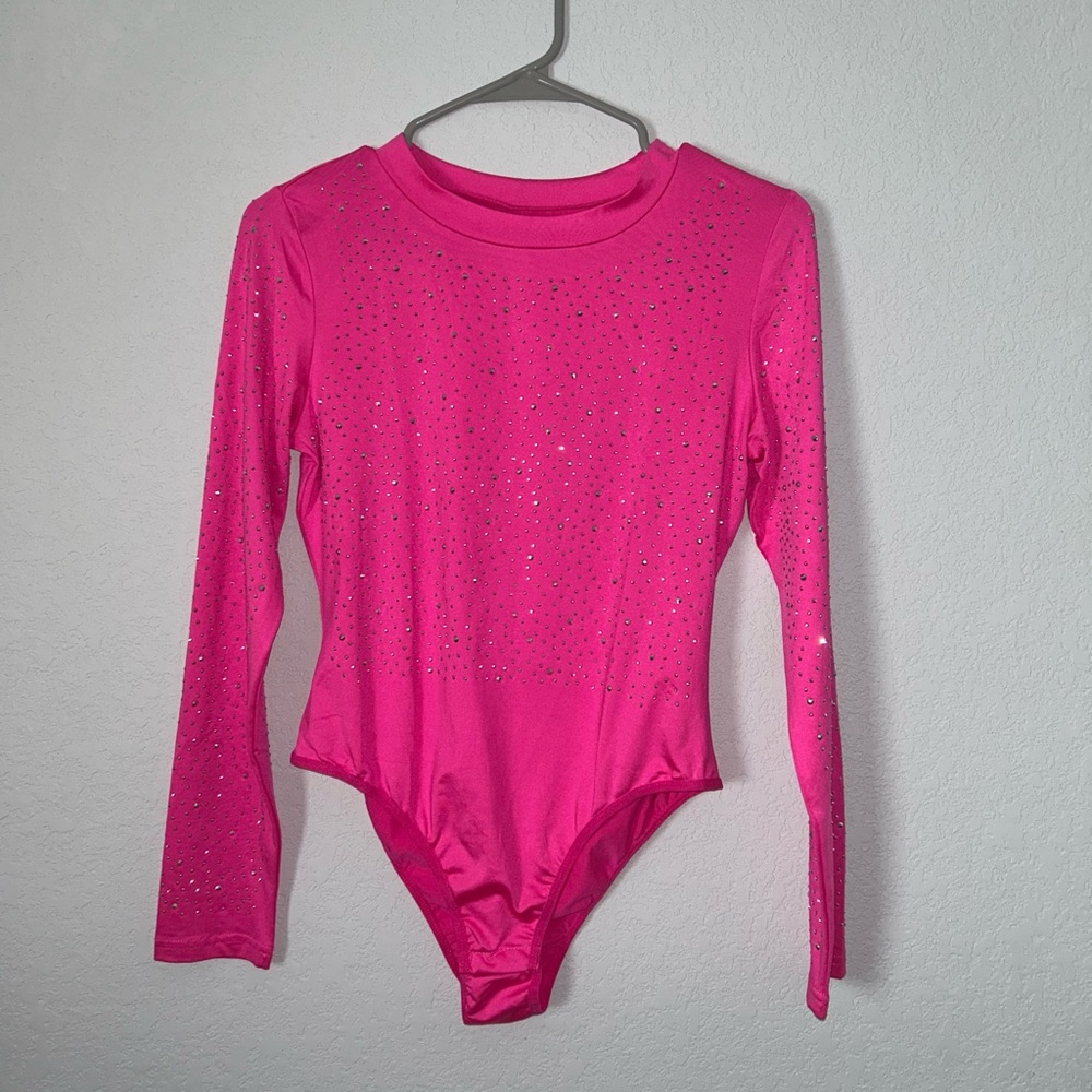 Pink Rhinestone Long Sleeve Bodysuit